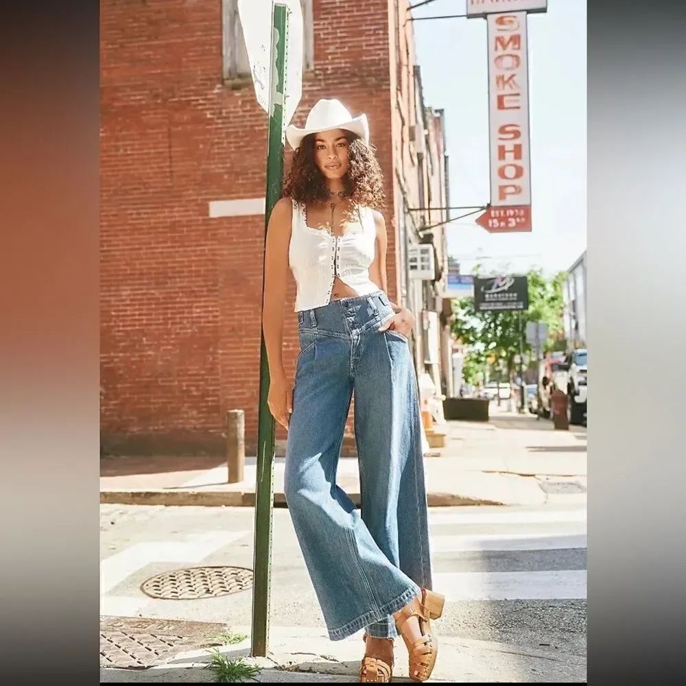 Free People Care Super Sweeper Wide Leg Flood Jeans
